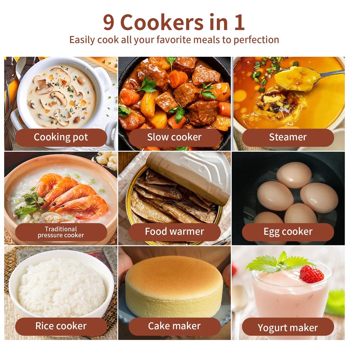 9-In-1 Electric Pressure Cooker 6 Quart, 14 Presets Instant Multi-Function Cooker, Non-Stick Pot, Cake Maker, Pudding Maker, 2PCS