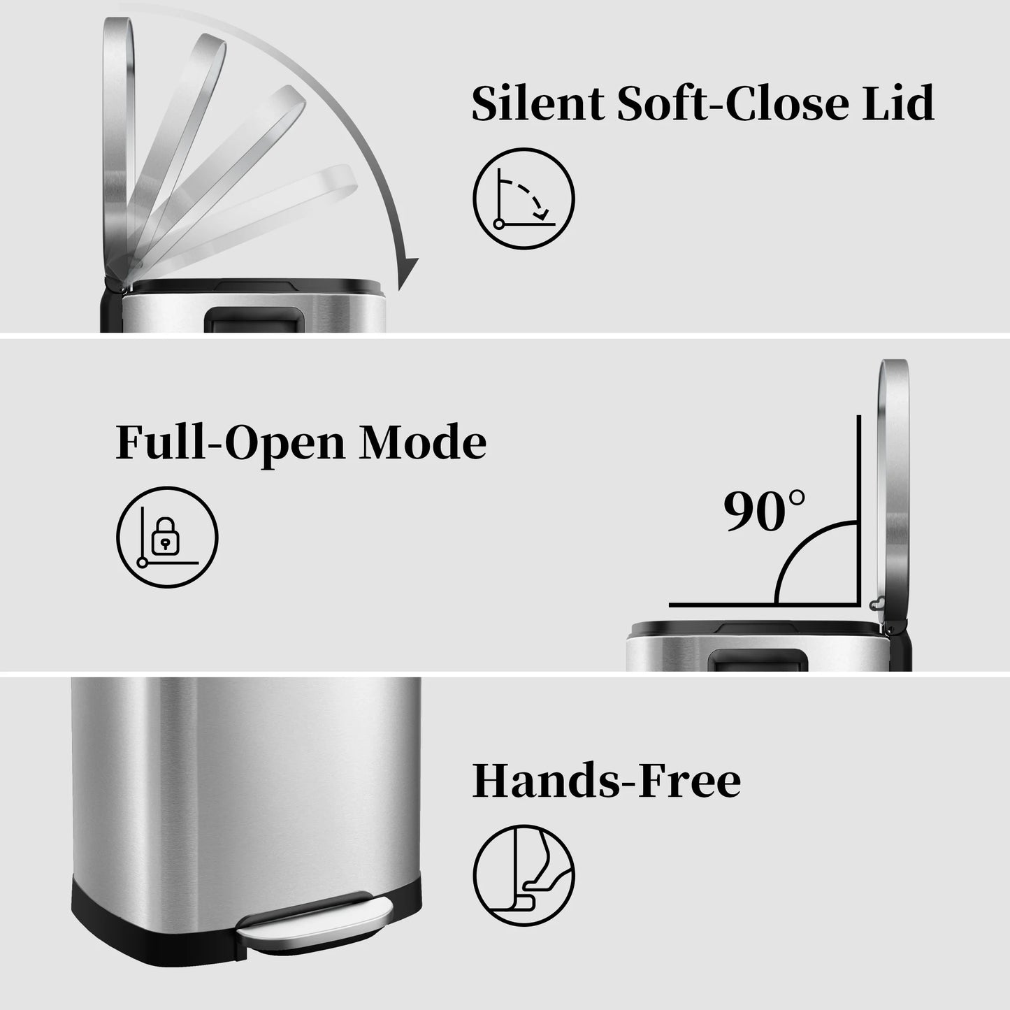 13 Gallon Trash Can with Lid,Fingerprint-Proof Stainless Steel Kitchen Trash Can with Soft-Close Lid and Removable Inner Bucket,Silver