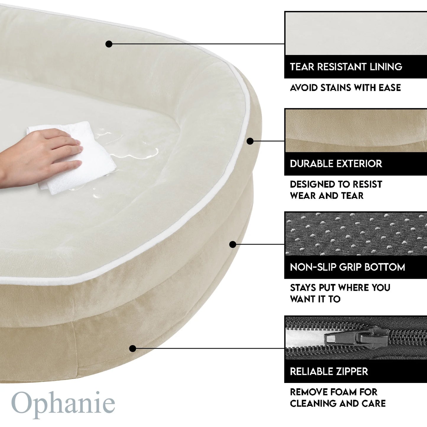 Beige Luxury Sofa-Style Pet Orthopedic Bed for Medium Dogs – Removable Machine-Washable Plush Cover, 4-Sided Bolster, Non-Slip Bottom, Size 35"X28"X6"