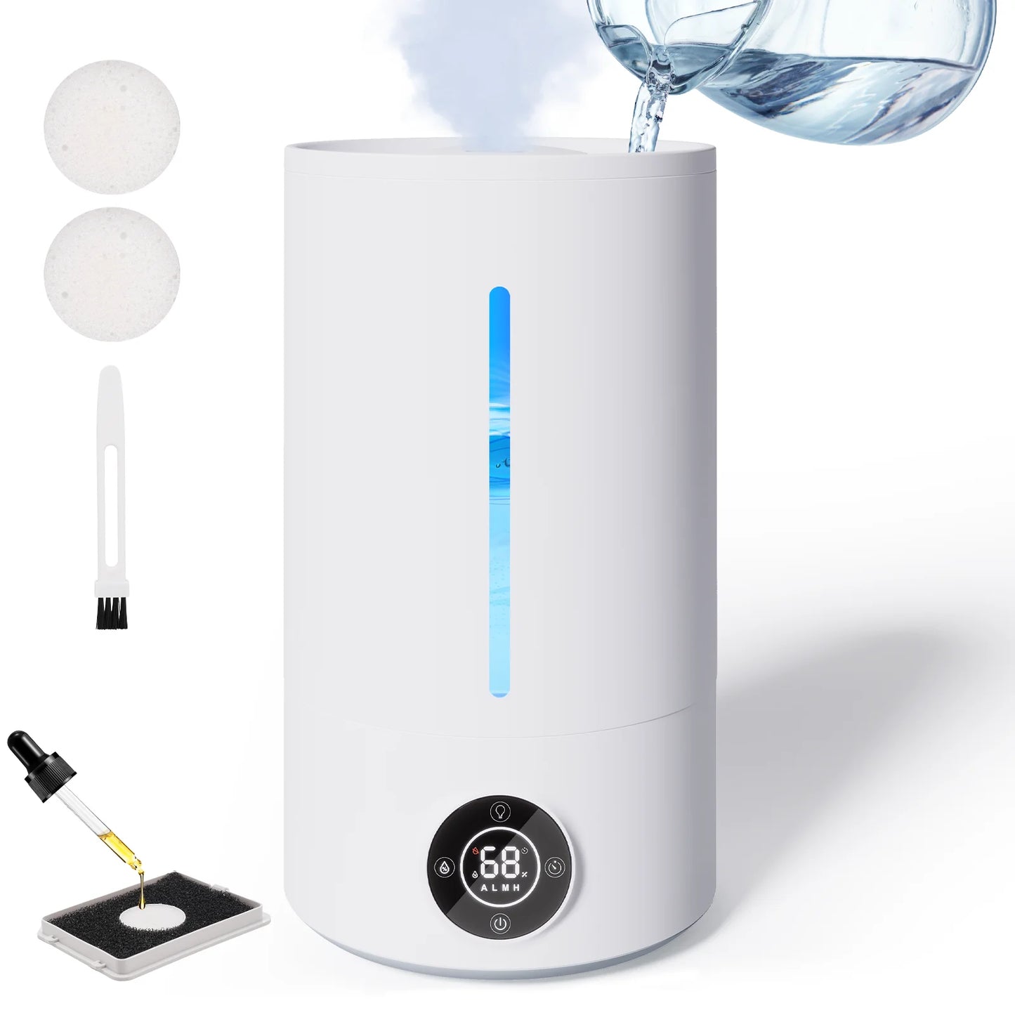 5L Cool Mist Humidifiers, Top Water Filling & 24H Timer Ultrasonic Humidifier, Custom Humidity Setting, 7+1 Color Ambient Light & Aroma Tray, 28Db Silent Humidifier for Home