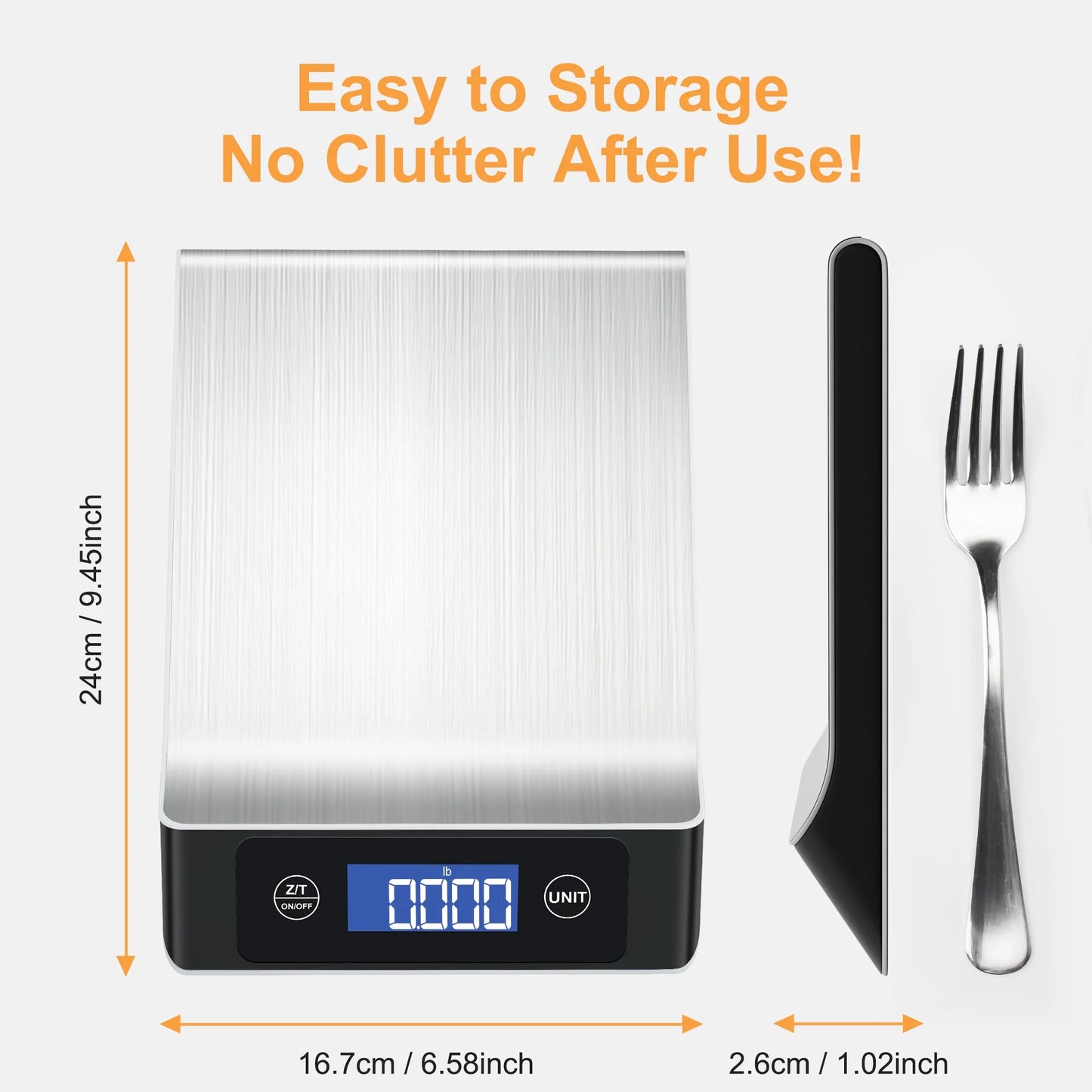 Food Scale, Kitchen Scale, Food Scales for Kitchen, LCD Display in Grams, Ounces, Pounds, Kilogram, Milliliter, Stainless Steel, 7 Units with Tare Function