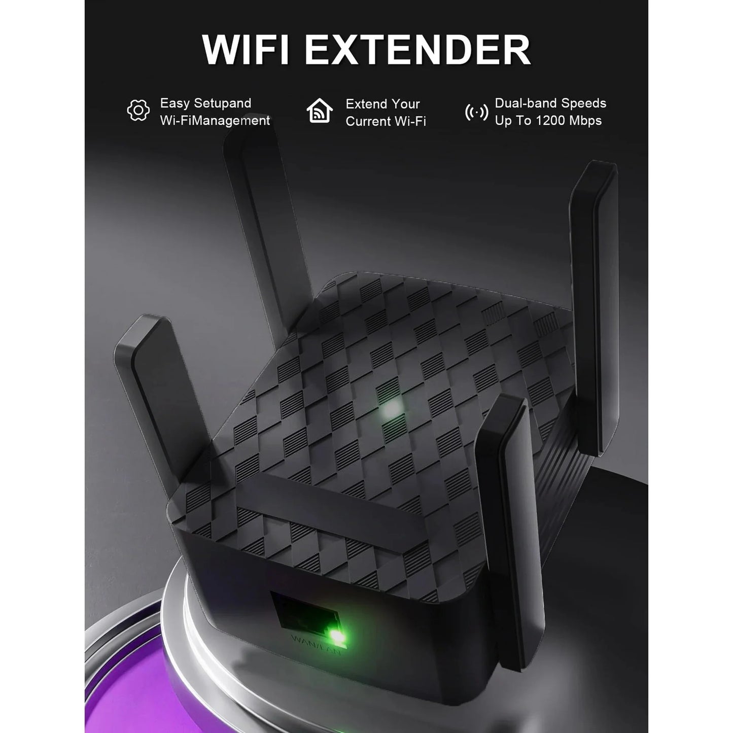 2025 Wifi Extender-Wireless Signal Repeater Booster,Dual Band 2.4Ghz & 5Ghz Wireless Repeate,Dual-Band Speeds up to 1200Mbps Wall-Through Strong Wifi Booster,Covers up to 9800 Sq.Ft (Black)