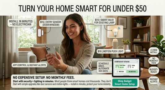 Affordable smart home setup under $50 with door sensors and motion lighting