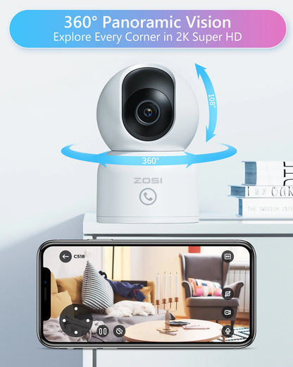 2K 5Ghz Wifi Security Camera, 4Pack Audio 360°View PTZ Camera with PIR Motion Sensor, Indoor/Outdoor IP Camera with Night Vision, Pet/Office/Baby Monitor