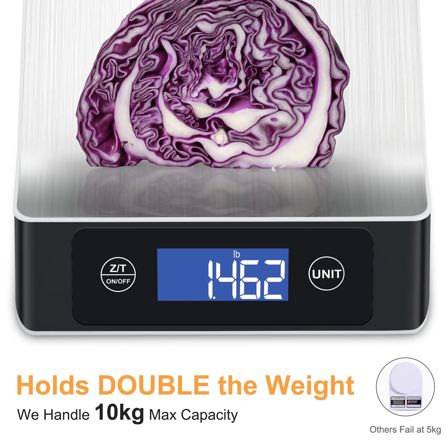 Food Scale, Kitchen Scale,  Food Scales for Kitchen, LCD Display in Grams, Ounces, Pounds, Kilogram, Milliliter, Stainless Steel, 7 Units with Tare Function