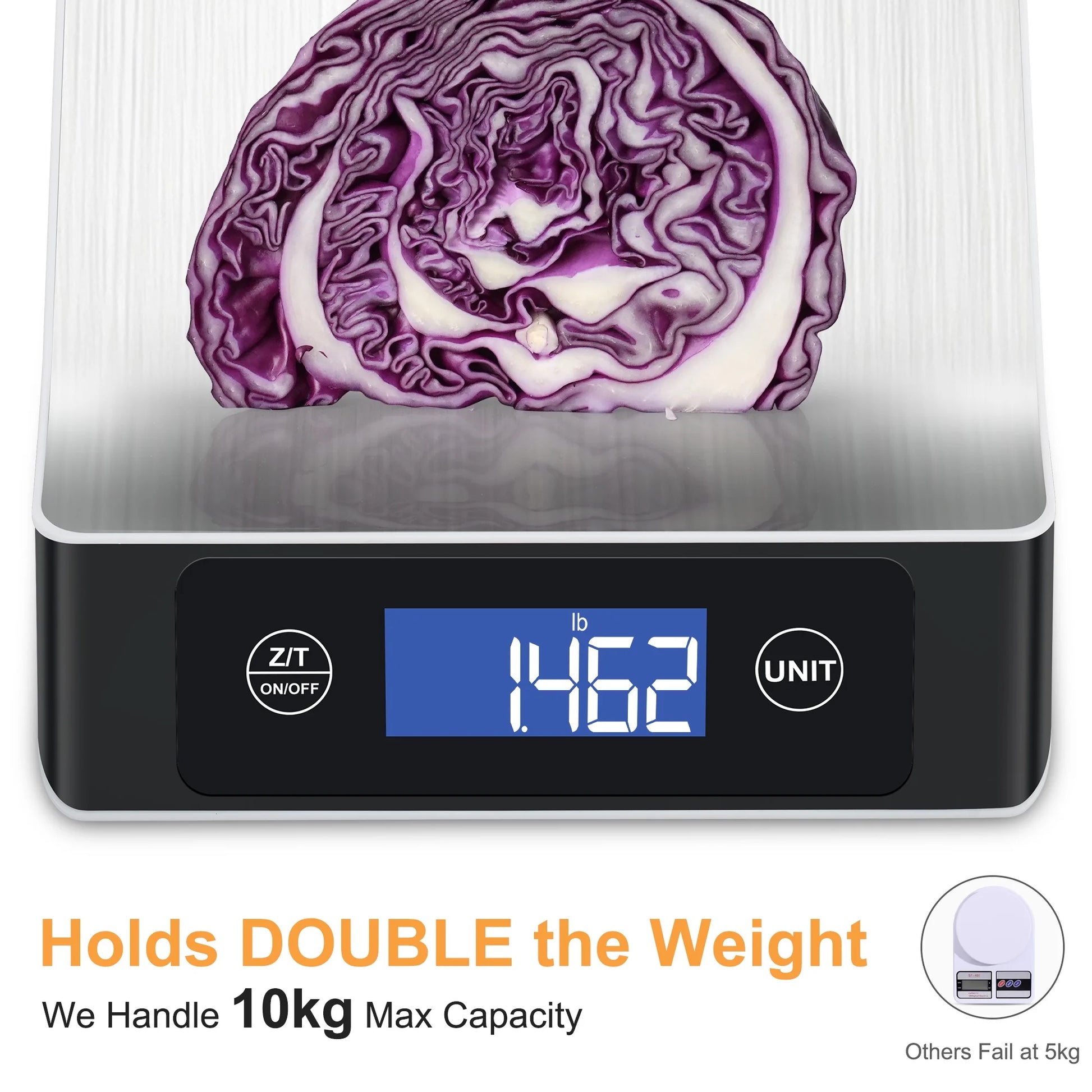 Food Scale, Kitchen Scale,  Food Scales for Kitchen, LCD Display in Grams, Ounces, Pounds, Kilogram, Milliliter, Stainless Steel, 7 Units with Tare Function