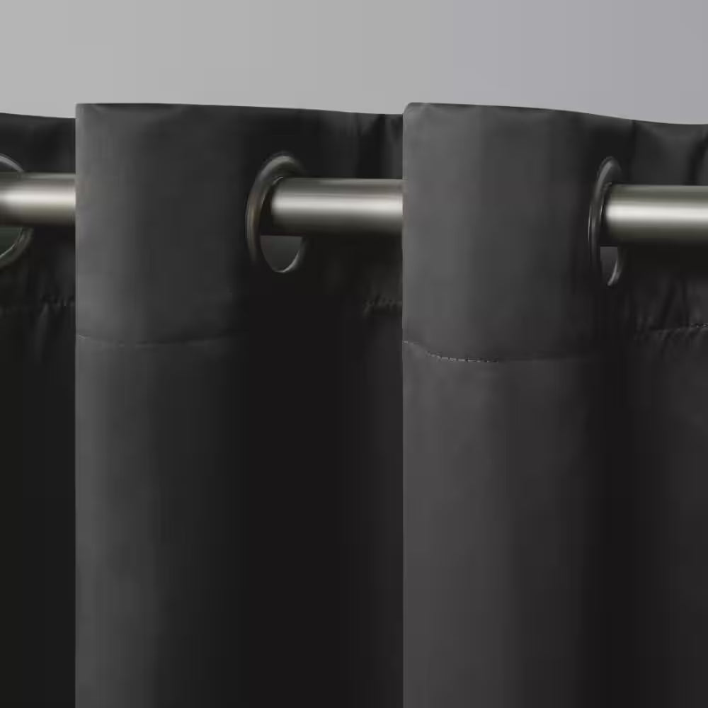 Academy Charcoal Solid Blackout Grommet Top Curtain, 52 In. W X 63 In. L (Set of 2)