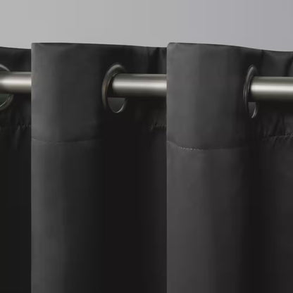 Academy Charcoal Solid Blackout Grommet Top Curtain, 52 In. W X 63 In. L (Set of 2)