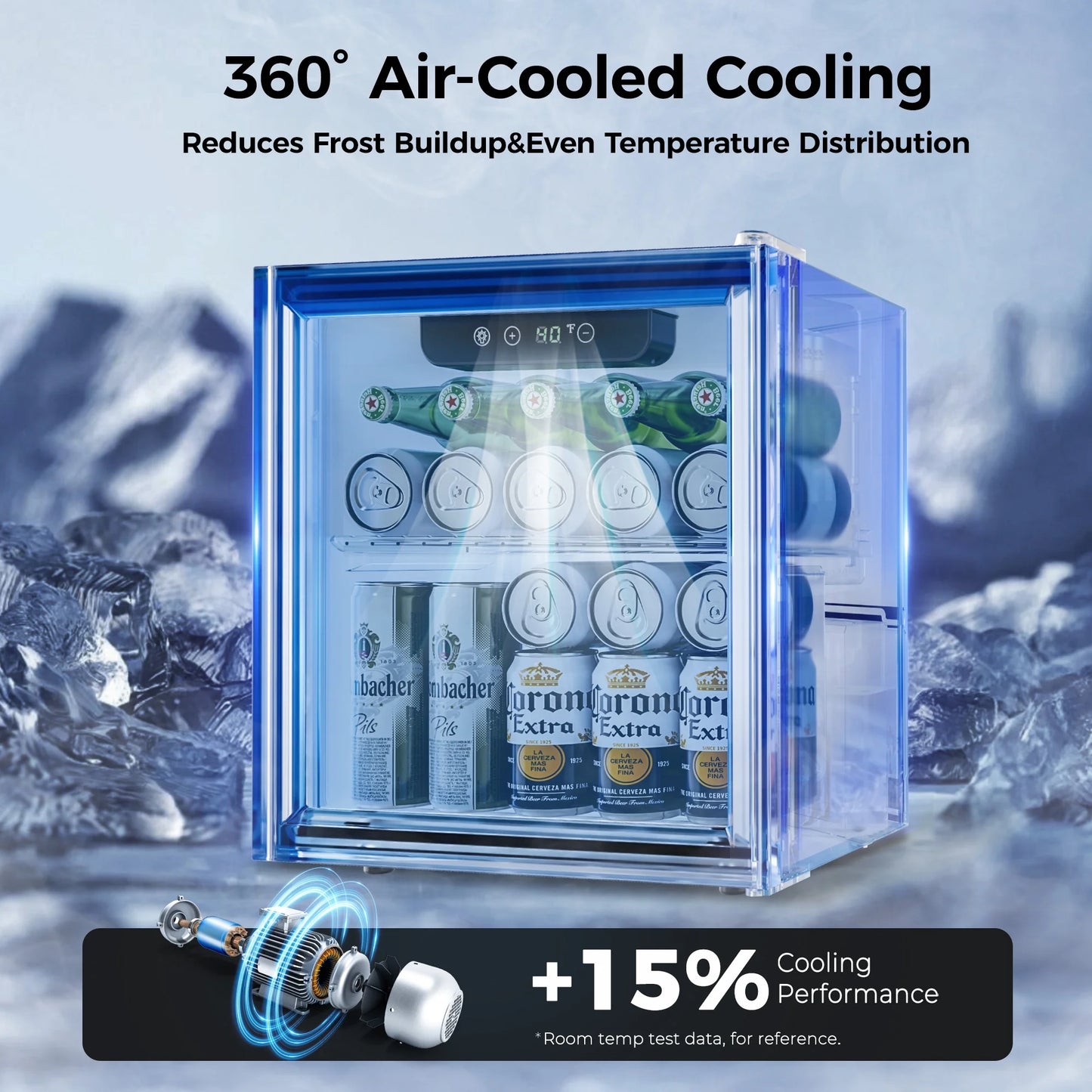 55 Cans Mini Beverage Refrigerator & Portable Beverage Cooler with Glass Door, Mini Fridge for Home/Office/Bar,Black