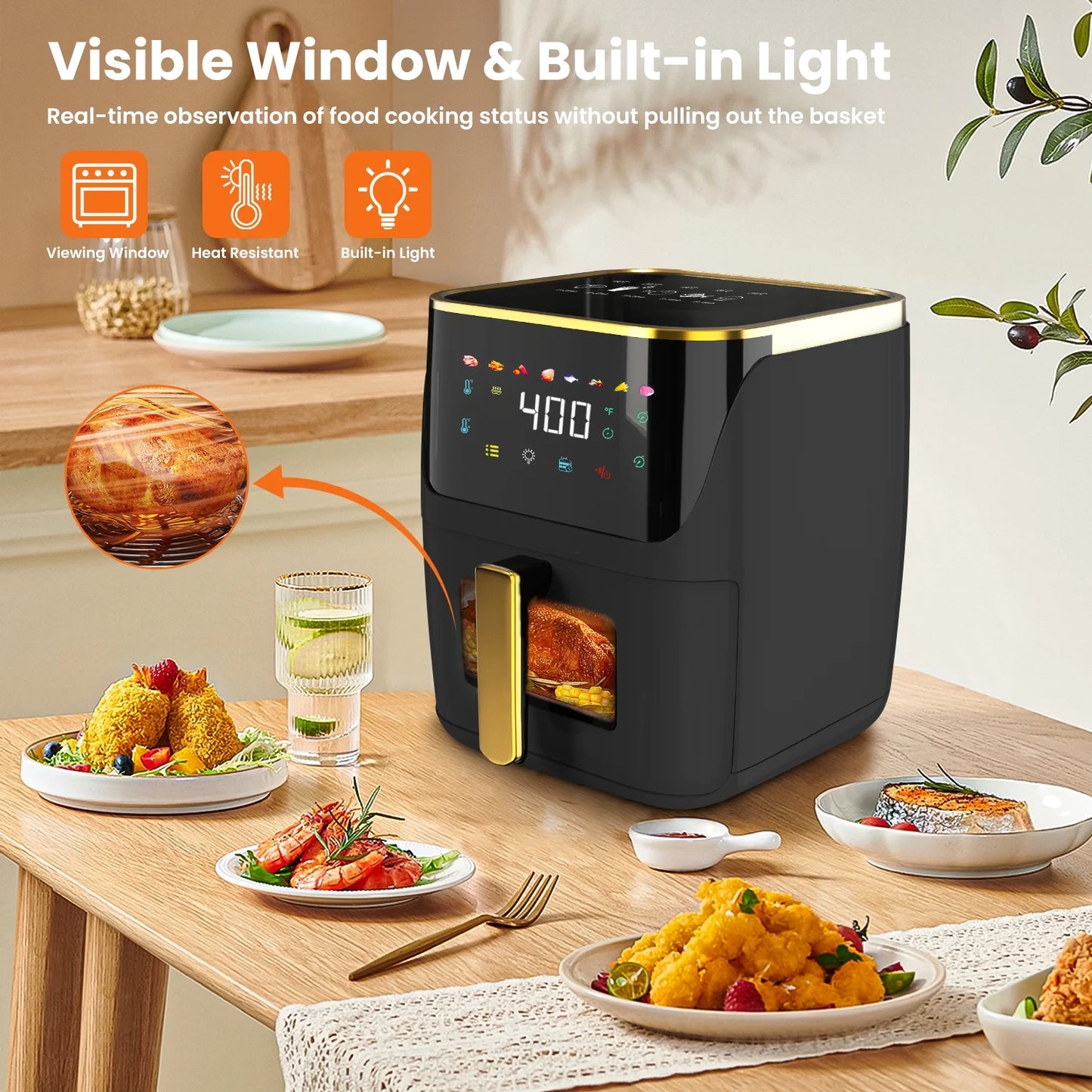 Newest Air Fryer Large 8.5 QT, Black, 8 in 1 Touch Screen, Visible Window, 1750W