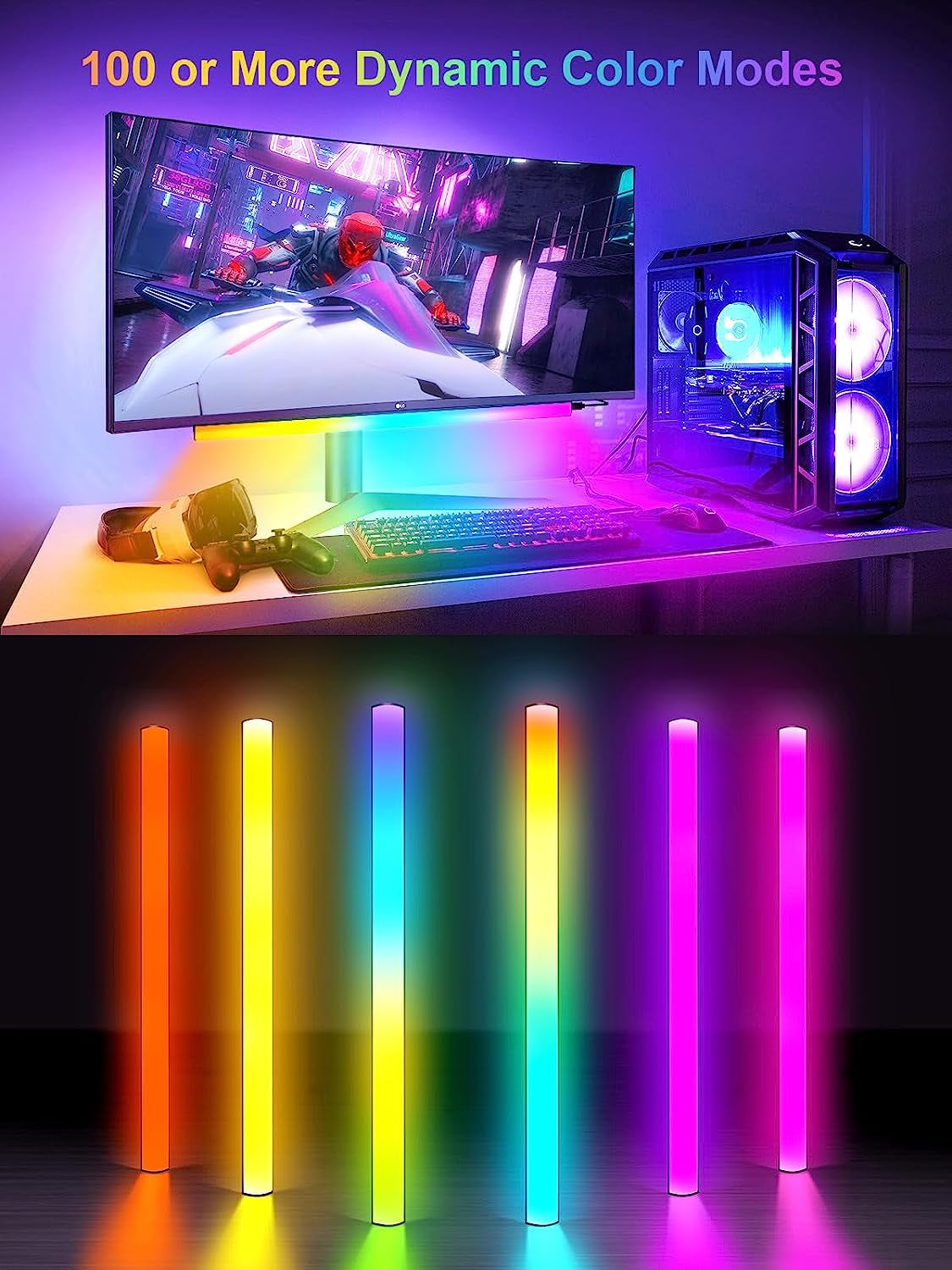 Monitor down Light Bar, RGB Screen Desk Light PC, Dimmable LED Dynamic Rainbow E