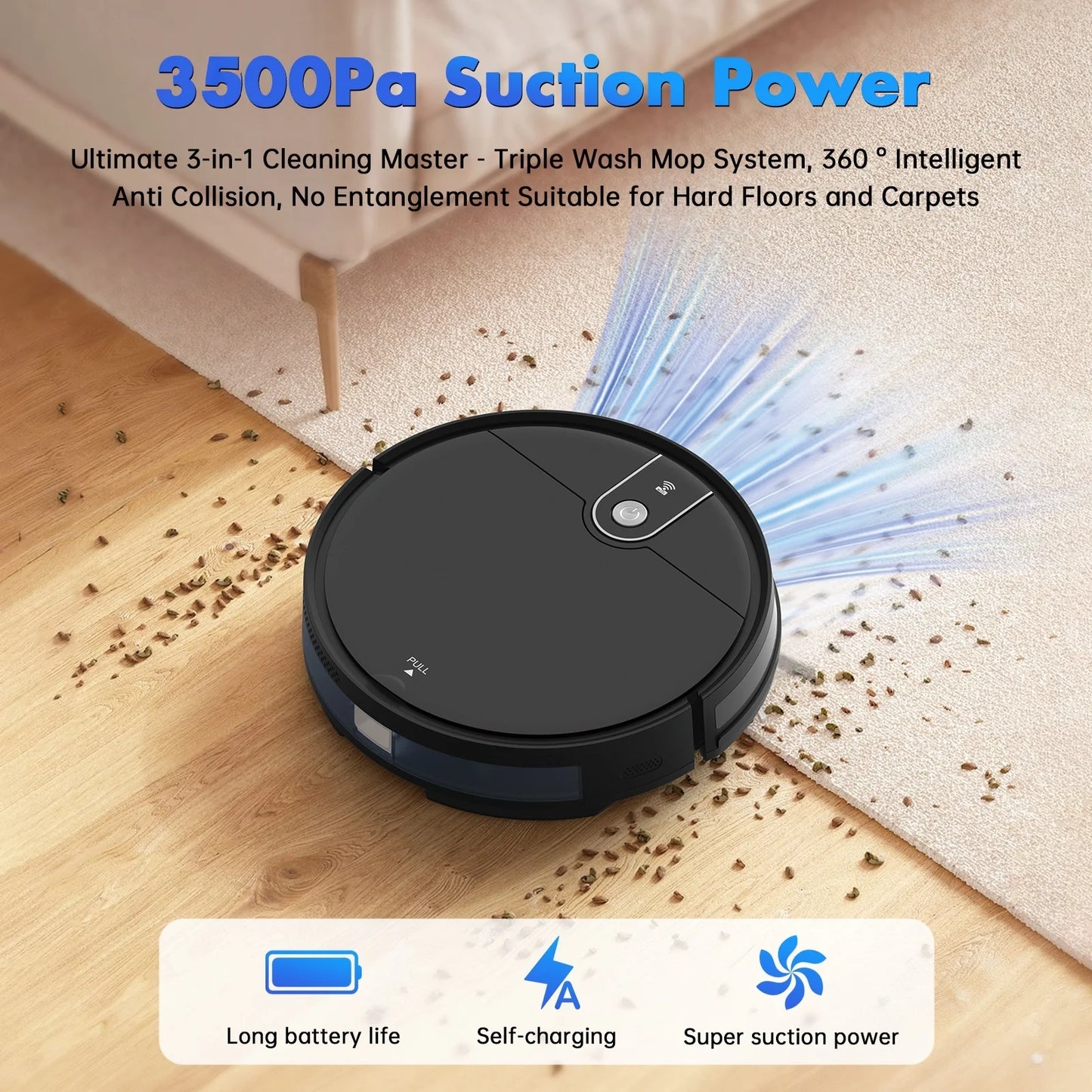 Robot Vacuum Cleaner 2 in 1 Vacuum and Mop Combo 3500Pa, with Alexa/ Wifi Control