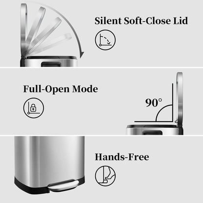 13 Gallon Trash Can with Lid,Fingerprint-Proof Stainless Steel Kitchen Trash Can with Soft-Close Lid and Removable Inner Bucket,Silver