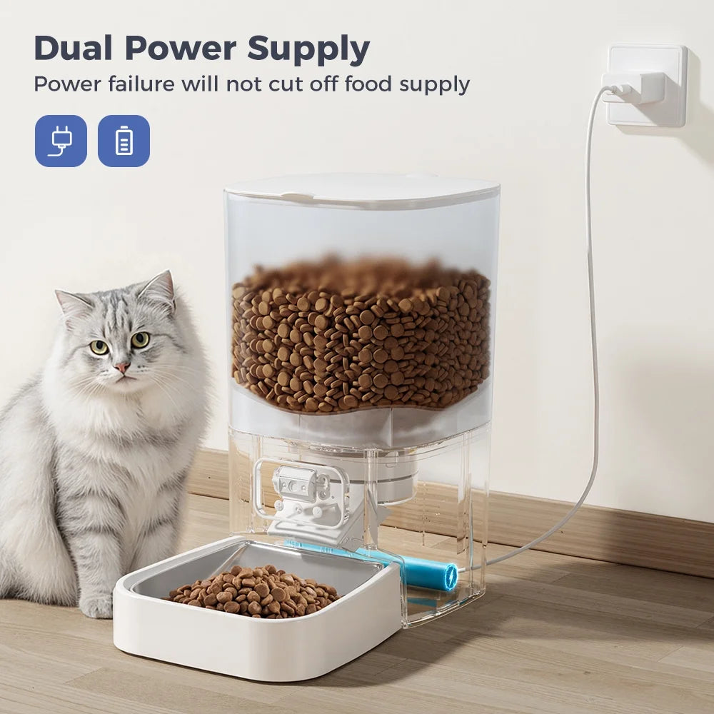 Automatic Cat Feeder with Camera & Night Vision,  Wifi Cat Food Dispenser Dog Timed Feeder Two-Way Audio 6L Pet Feeder for Cat/Dog, APP