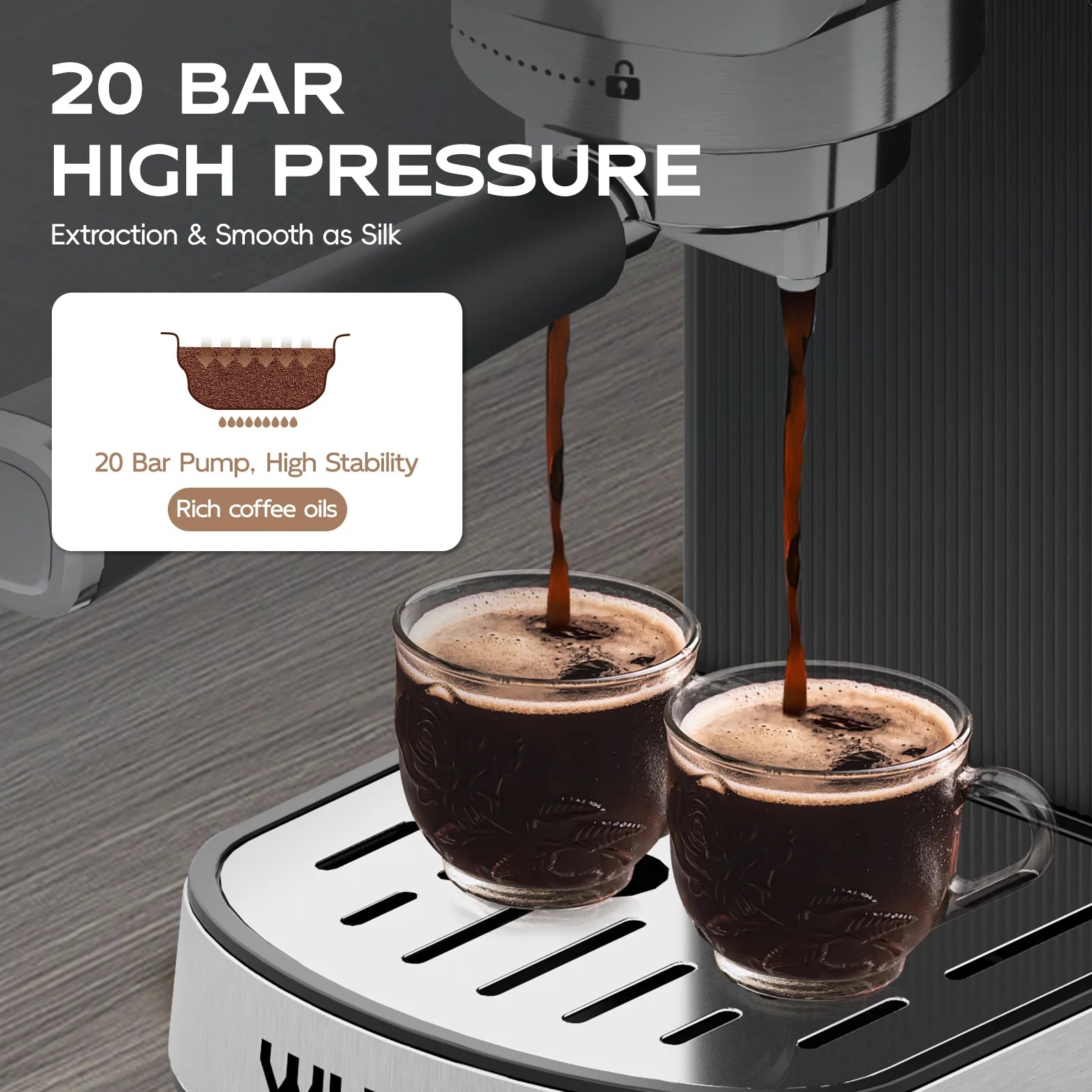 Touchscreen Espresso Machine 20 Bar with Milk Frother Steam Wand, Stainless Steel