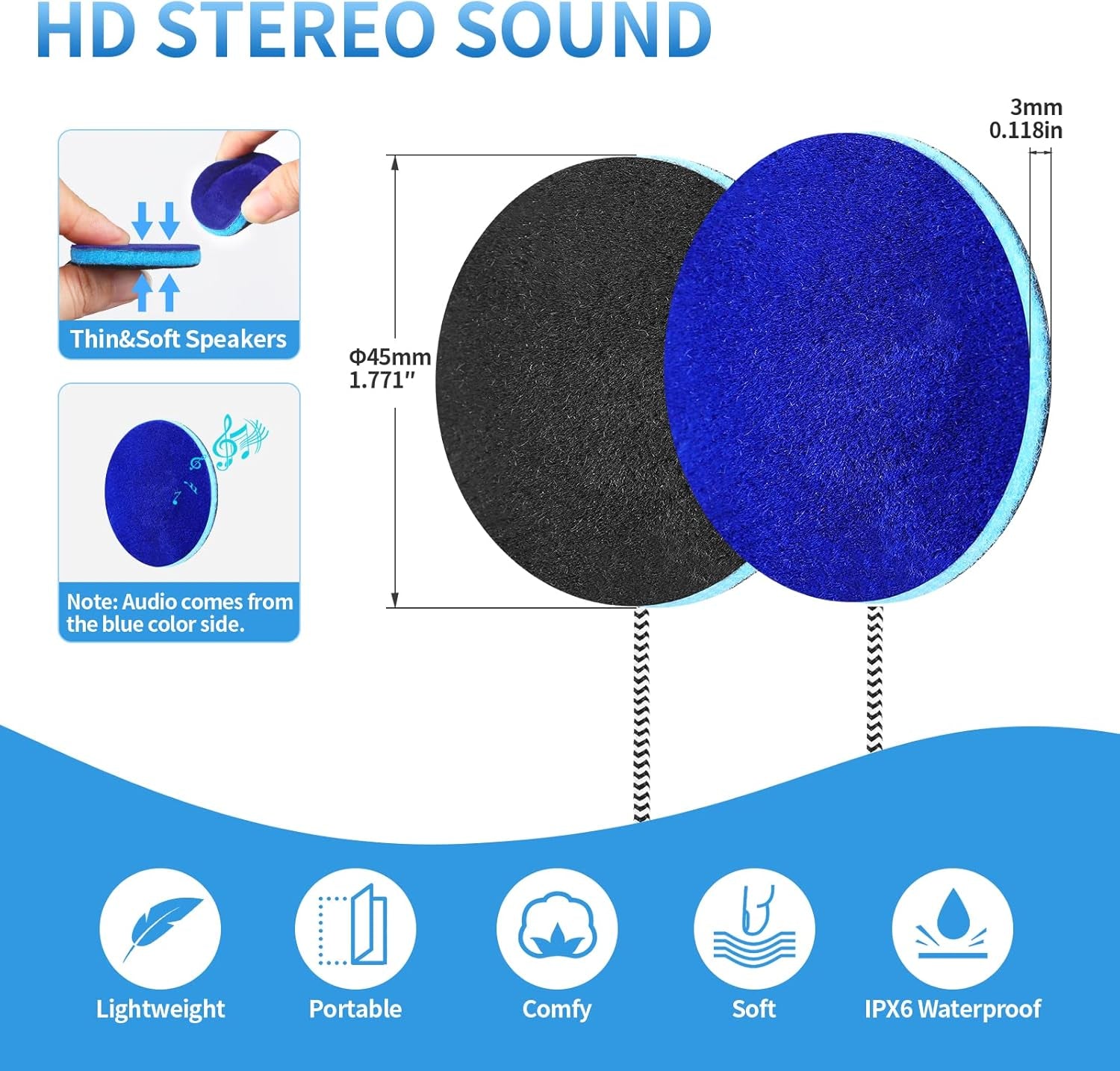 Sleep Ultra Thin Pillow Speakers with Stereo for Sleep Headphones. Headband Headphone Replacement (3.5Mm Interface)