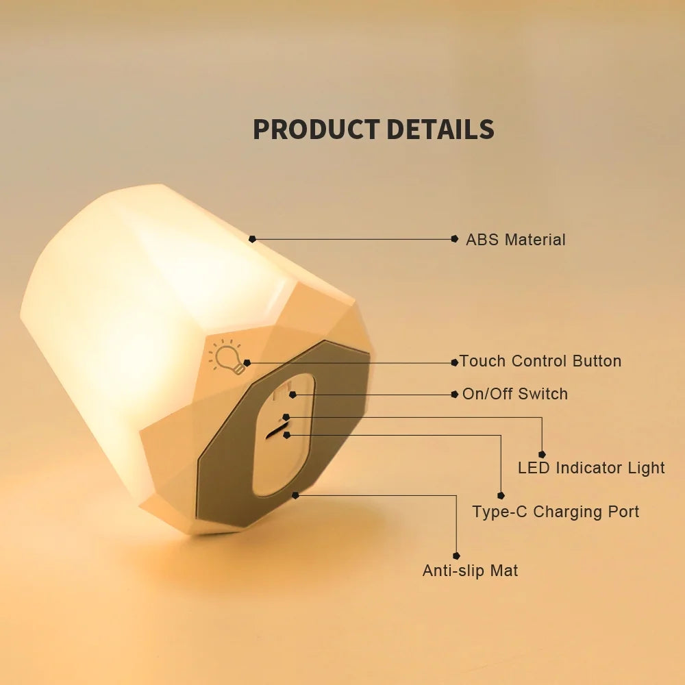 Night Lamp for Bedroom-Rechargeable, Dimmable Warm Light, with Touch Sensor, for Baby Sleep, Bedside Mini Table LED Lamps