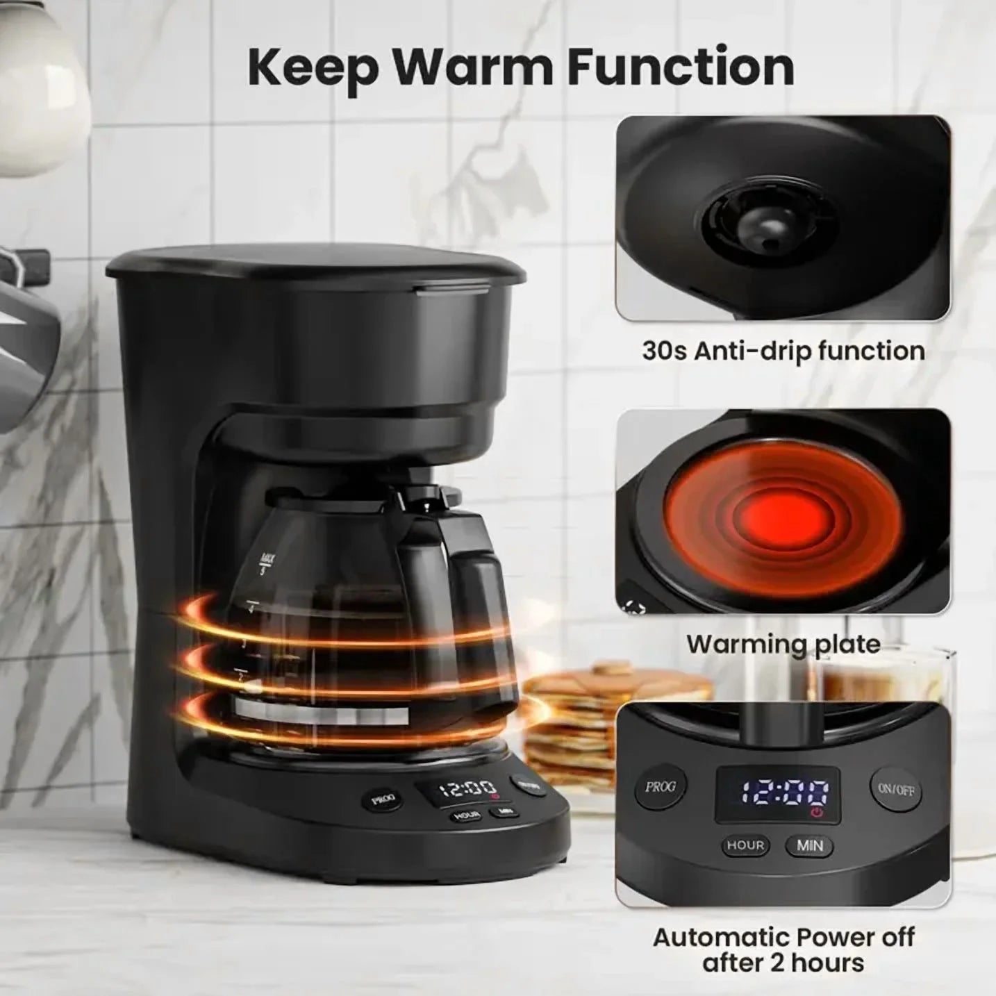 Programmable Coffee Maker with 5-Cup（Prog），Auto-Brew Timer, Keep Warm Function