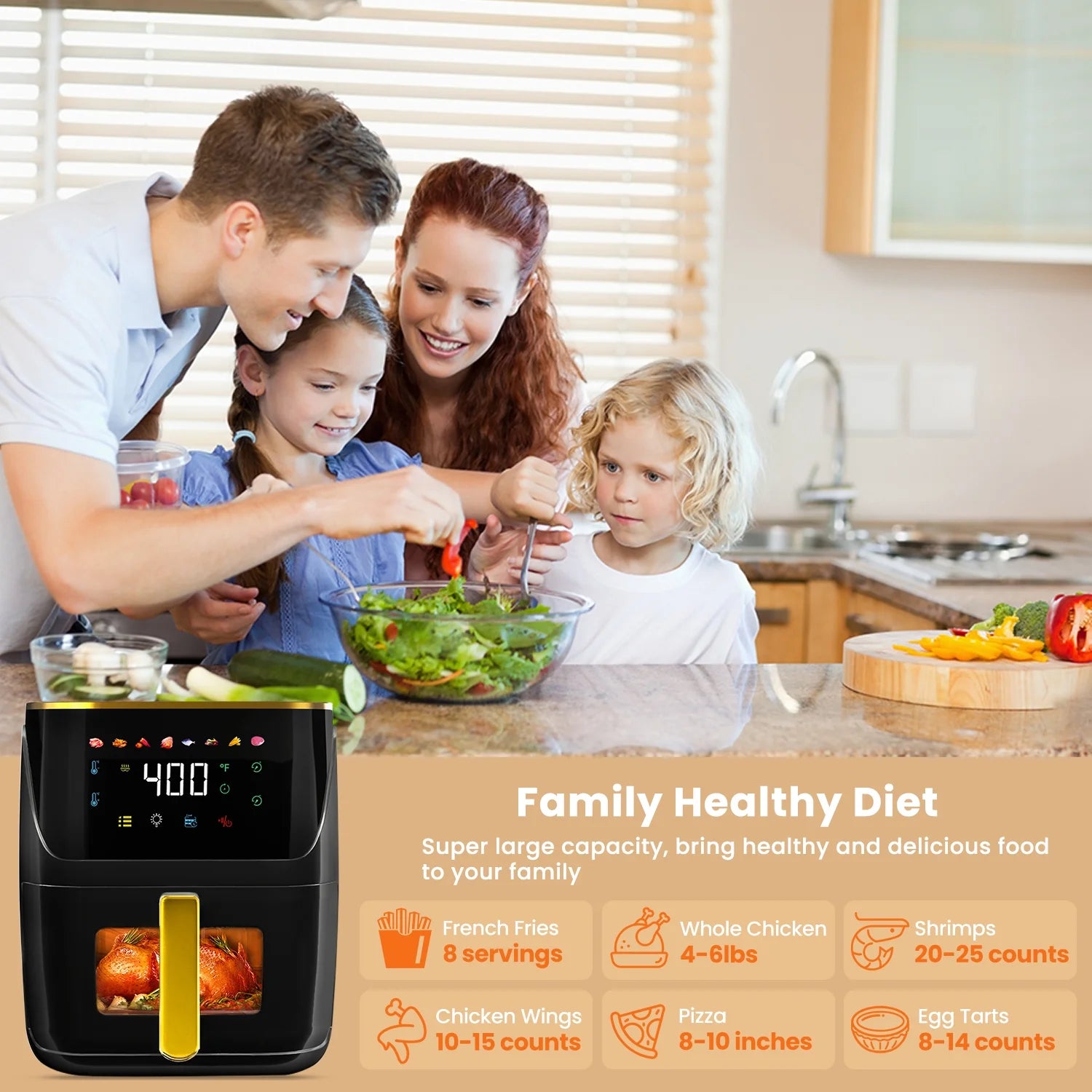 Newest Air Fryer Large 8.5 QT, Black, 8 in 1 Touch Screen, Visible Window, 1750W