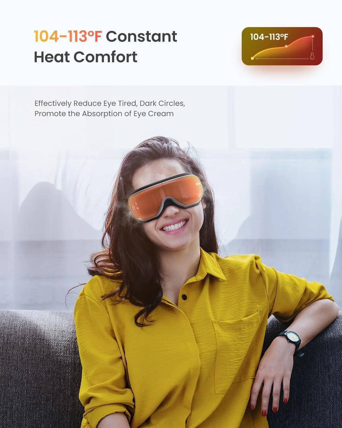 Eye Massager with Heat & Vibration – 5 Massage Modes, Bluetooth Music, Adjustable Headband, USB Rechargeable - Black