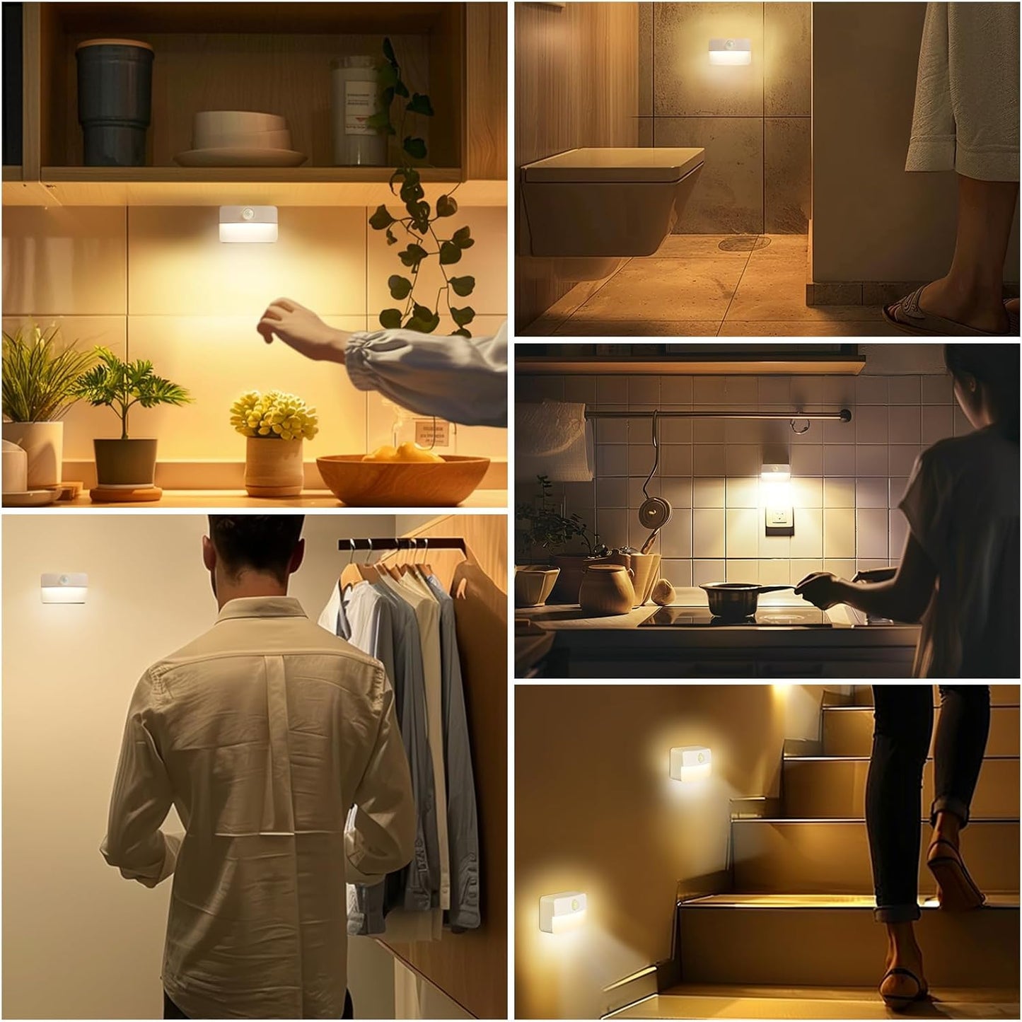 8 Pack Motion Sensor Stair Light for Indoor, Battery Operated Closet Lights, Wir