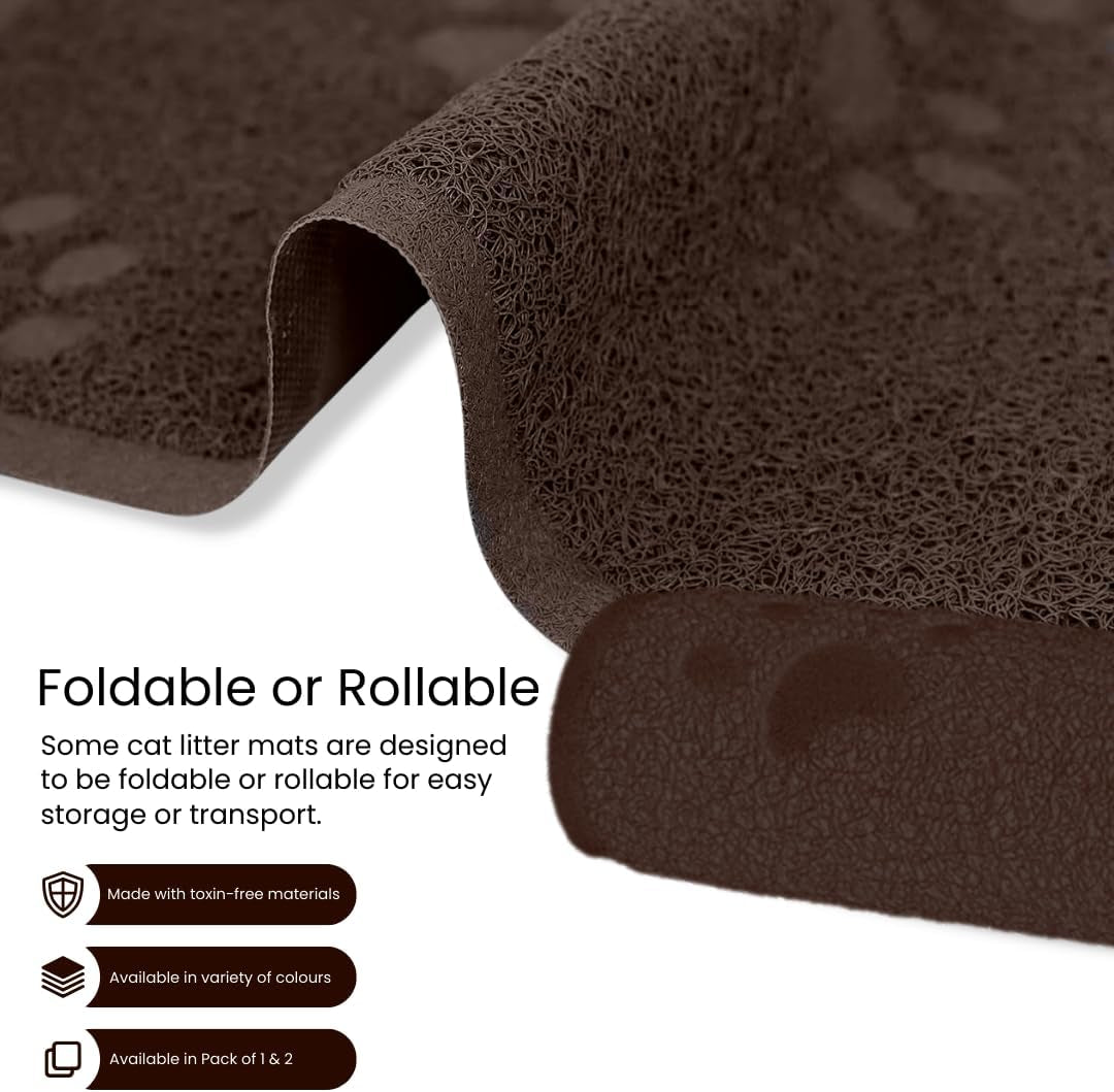 Andalus Medium Cat Litter Mat, Pack of 1 - Waterproof, Non-Slip & Easy to Clean Cat Litter Box Mat for Extra Efficient Pet Litter-Trapping, Brown (23.5” X 15.75”)