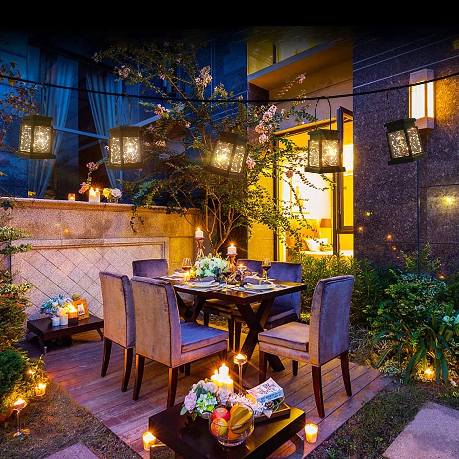 Outdoor Solar Lanterns, Waterproof Hanging Lights with Retro Design, Warm White LED Fairy Lights for Garden, Patio, Yard, Tabletop Decoration (Pack of 2)