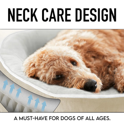 Beige Luxury Sofa-Style Pet Orthopedic Bed for Medium Dogs – Removable Machine-Washable Plush Cover, 4-Sided Bolster, Non-Slip Bottom, Size 35"X28"X6"