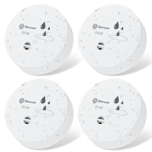 4 Pack Water Leak Detectors for Home, 100Db Water Sensor Alarm Leak Detector for Basements, Bathrooms, Kitchens, Garages, Battery-Operated (Battery Included)