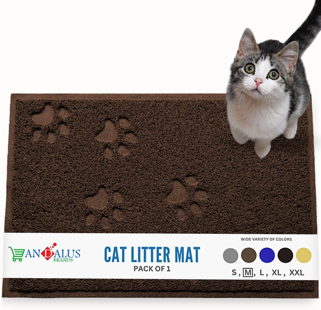 Andalus Medium Cat Litter Mat, Pack of 1 - Waterproof, Non-Slip & Easy to Clean Cat Litter Box Mat for Extra Efficient Pet Litter-Trapping, Brown (23.5” X 15.75”)