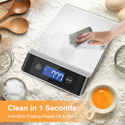 Food Scale, Kitchen Scale,  Food Scales for Kitchen, LCD Display in Grams, Ounces, Pounds, Kilogram, Milliliter, Stainless Steel, 7 Units with Tare Function