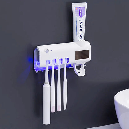 PureSmile™ UV-C Toothbrush Sanitizer Station & Automatic Toothpaste Dispenser – Solar Powered 4-Slot Organizer - NexaHome