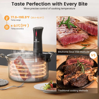 1100W WIFI Sous Vide Cooker,Ultra-Quiet Fast-Heating Immersion Circulator Temperature and Digital Display,W/ APP Recipe