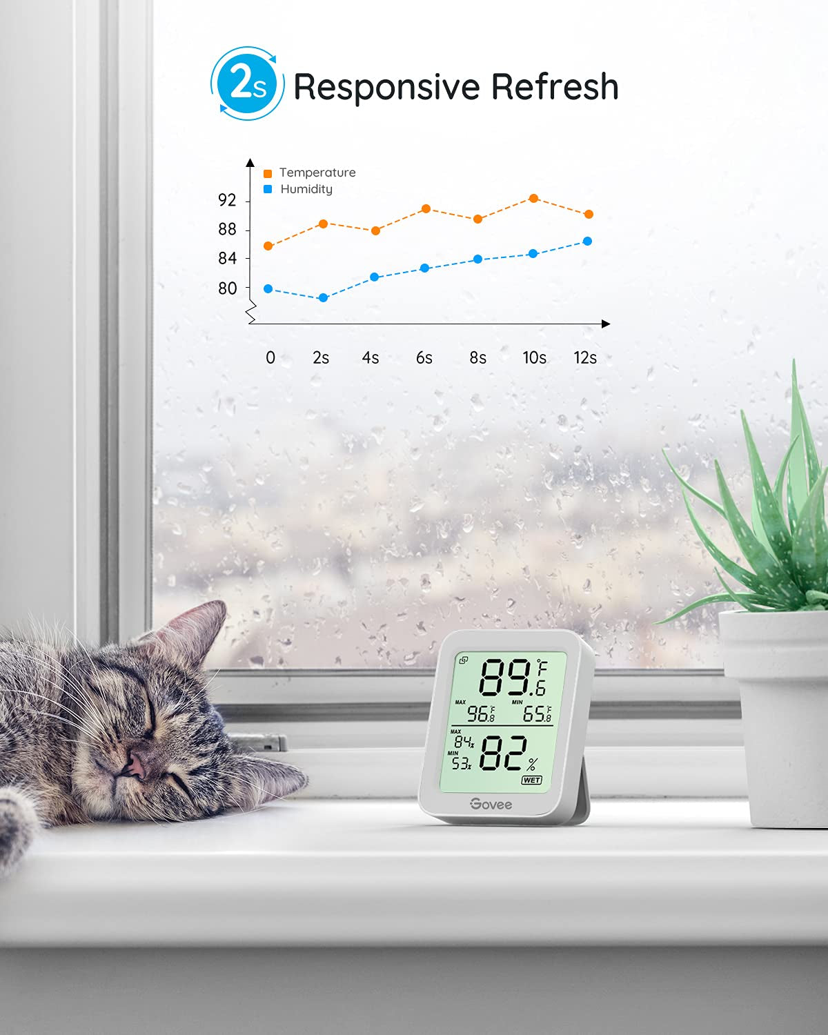 Indoor Hygrometer Thermometer 2 Pack, Humidity Temperature Gauge with Large LCD Display, Notification Alert with Max Min Records, 2 Years Data Storage Export for Room Greenhouse, Grey