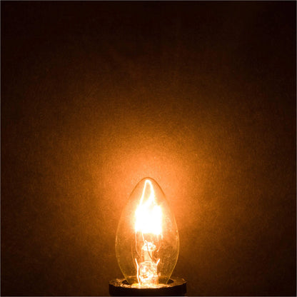 C7 25W Replacement Bulb Clear Candle Shape 120V, E12 Candelabra Base, 2700K, 6-Pack