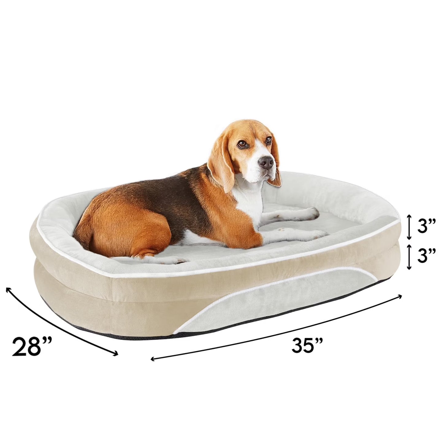 Beige Luxury Sofa-Style Pet Orthopedic Bed for Medium Dogs – Removable Machine-Washable Plush Cover, 4-Sided Bolster, Non-Slip Bottom, Size 35"X28"X6"