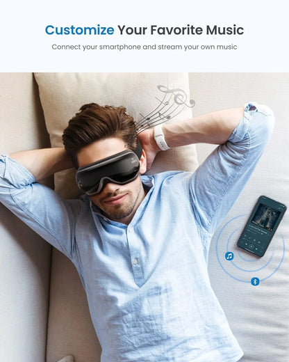 Eye Massager with Heat & Vibration – 5 Massage Modes, Bluetooth Music, Adjustable Headband, USB Rechargeable - Black