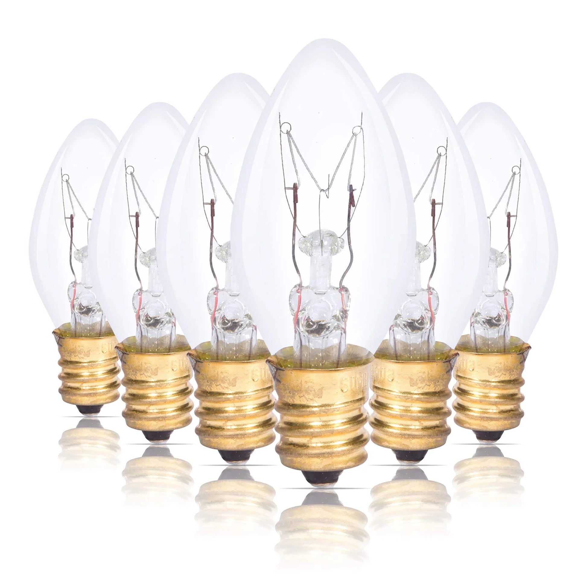 C7 25W Replacement Bulb Clear Candle Shape 120V, E12 Candelabra Base, 2700K, 6-Pack