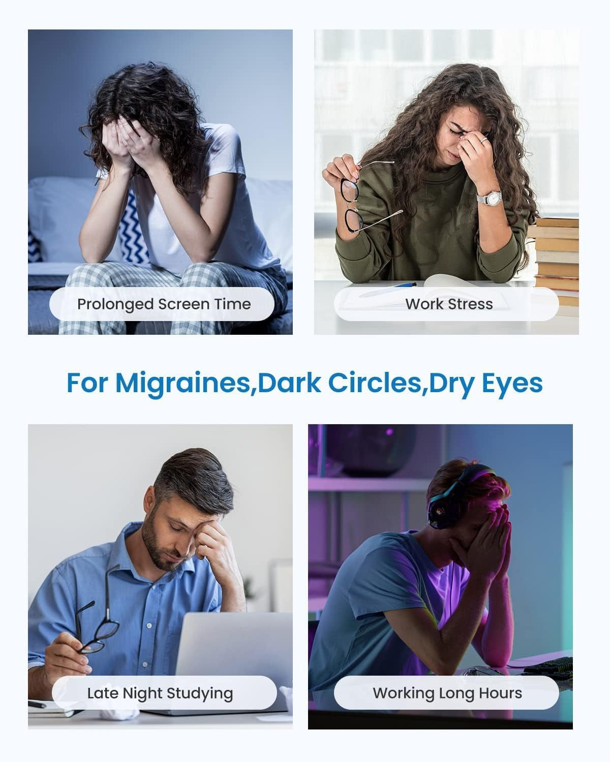 Eye Massager with Heat & Vibration – 5 Massage Modes, Bluetooth Music, Adjustable Headband, USB Rechargeable - Black