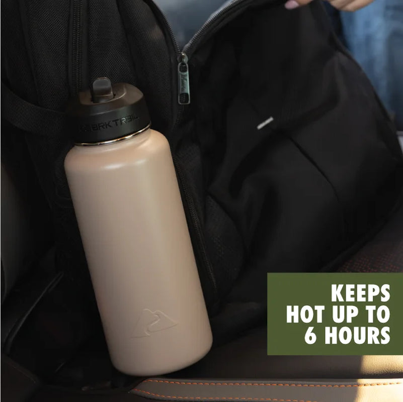 (3 Pack)  32 Oz Insulated Stainless Steel Wide Mouth Water Bottle, Tan, Flip Lid with Loop Handle