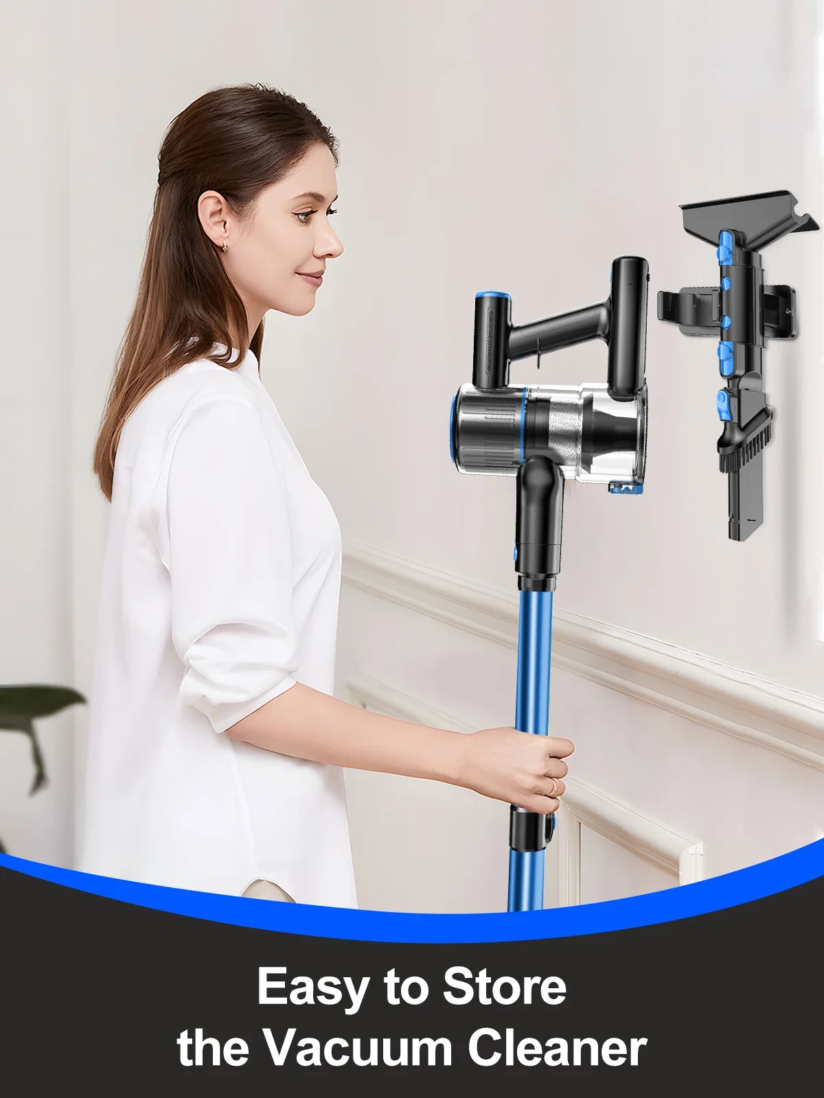 Cordless Vacuum Cleaner, 30Kpa Powerful Suction 8-In-1 Stick Vacuum with LED Display, 3 Modes Suction, Lightweight Vacuum for Hardwood Floor/Carpet/Pet Hair, Blue