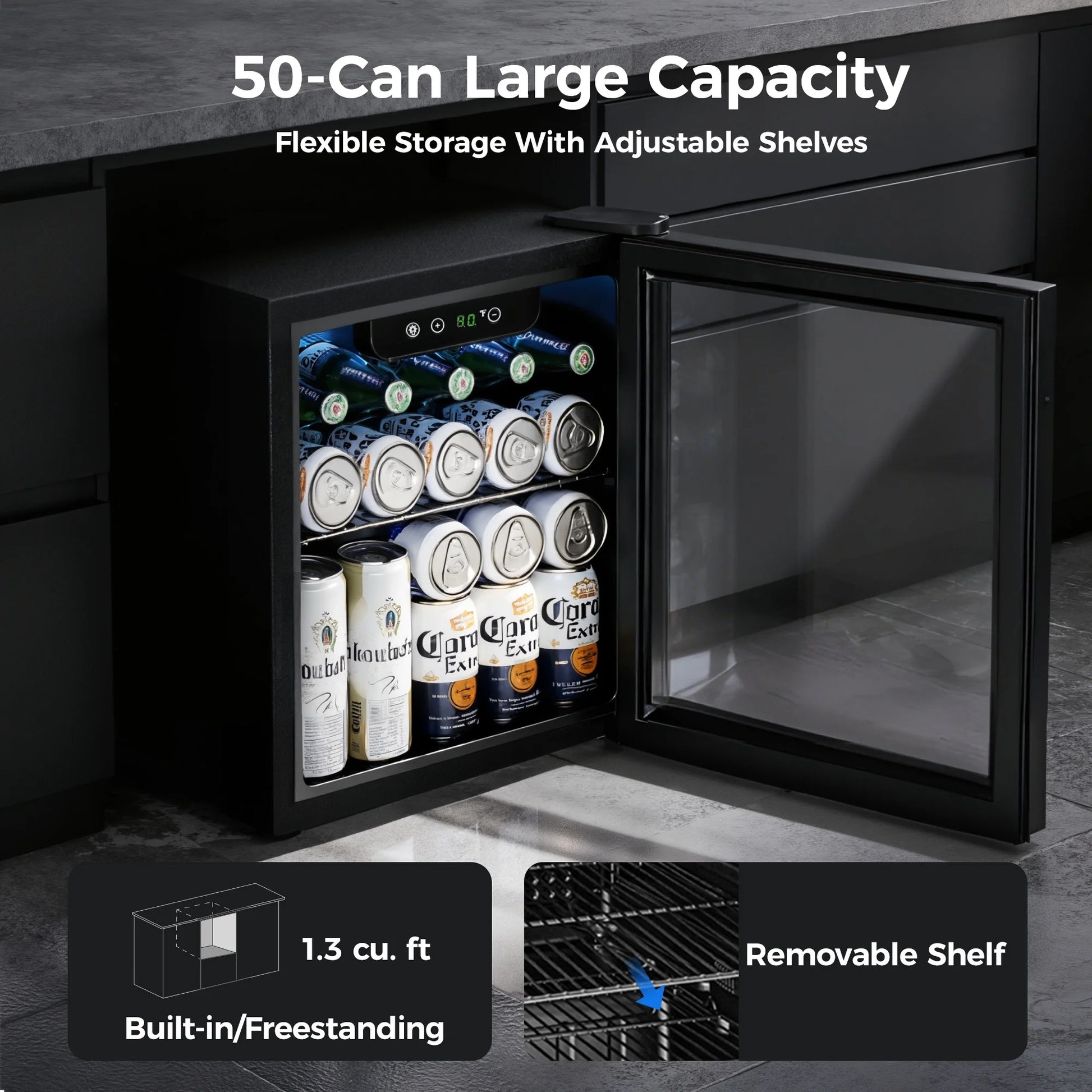 55 Cans Mini Beverage Refrigerator & Portable Beverage Cooler with Glass Door, Mini Fridge for Home/Office/Bar,Black