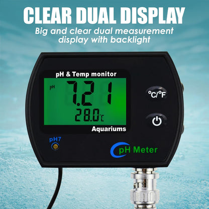 PH Monitor & Temperature Meter 2 in 1 Digital Water Quality Tester Sensor Test Kit with Automatic Calibration/Replaceable BNC Electrode Probe for Aquariums Hydroponics Tanks Aquaculture Laboratory