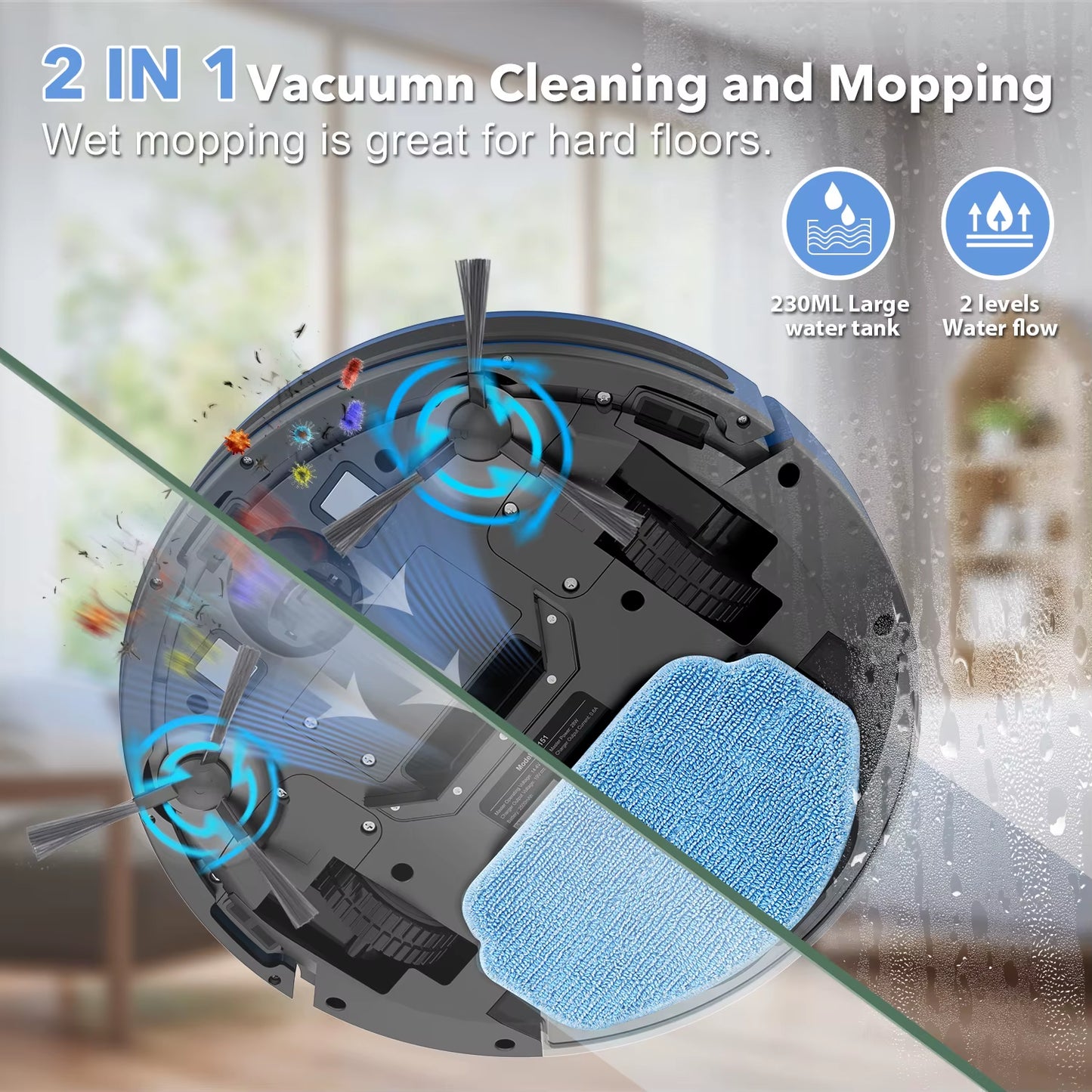 Robot Vacuum Cleaner 15Kpa Power Auto Charging App Control Water Tank Wet Mopping Robot Vacuum Cleaner Electric Sweeper