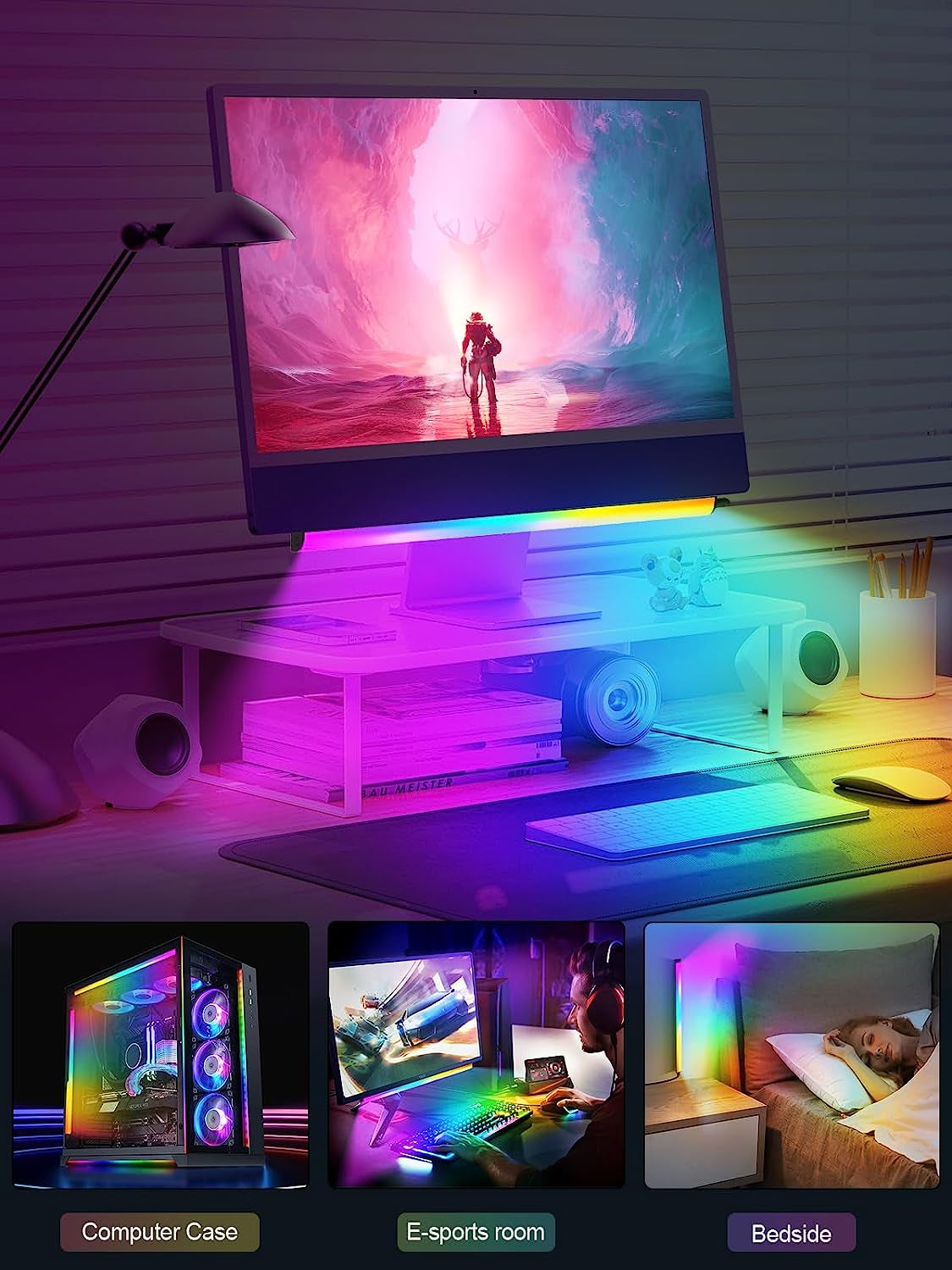 Monitor down Light Bar, RGB Screen Desk Light PC, Dimmable LED Dynamic Rainbow E