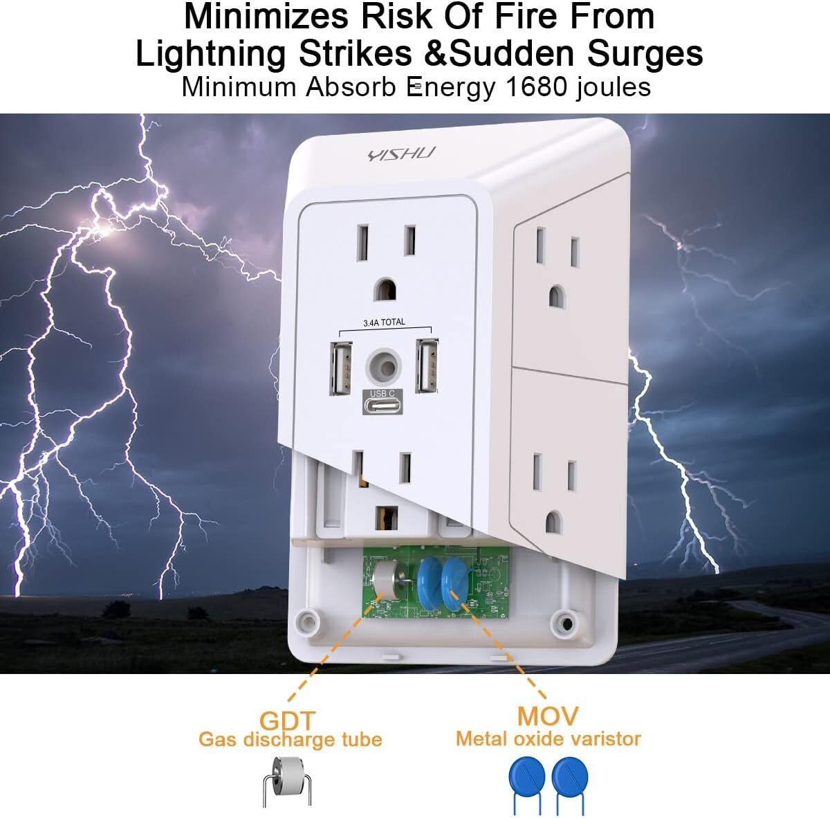 5 Outlet Extender Surge Protector Multi Plug Wall Adapter USB Charger Ports