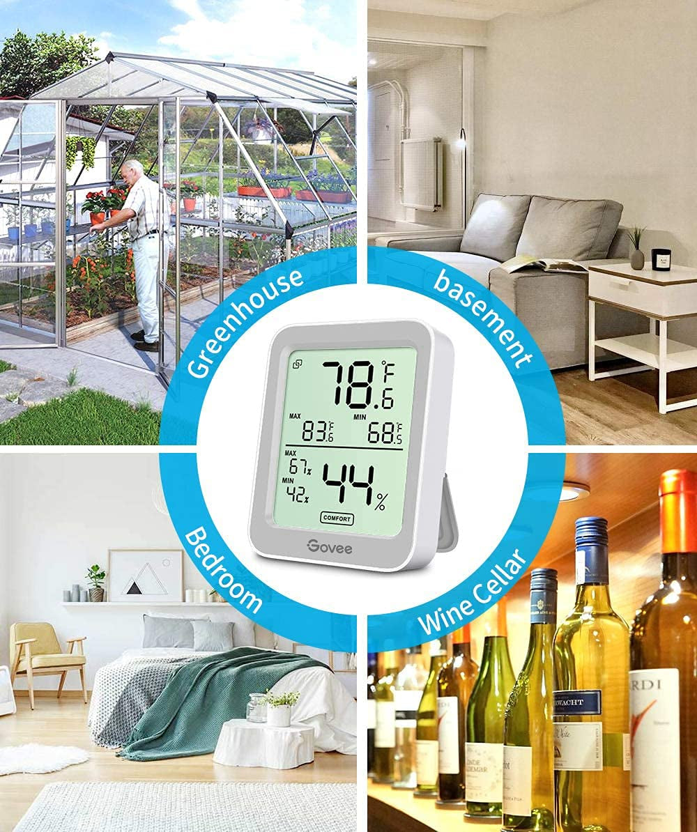 Indoor Hygrometer Thermometer 2 Pack, Humidity Temperature Gauge with Large LCD Display, Notification Alert with Max Min Records, 2 Years Data Storage Export for Room Greenhouse, Grey