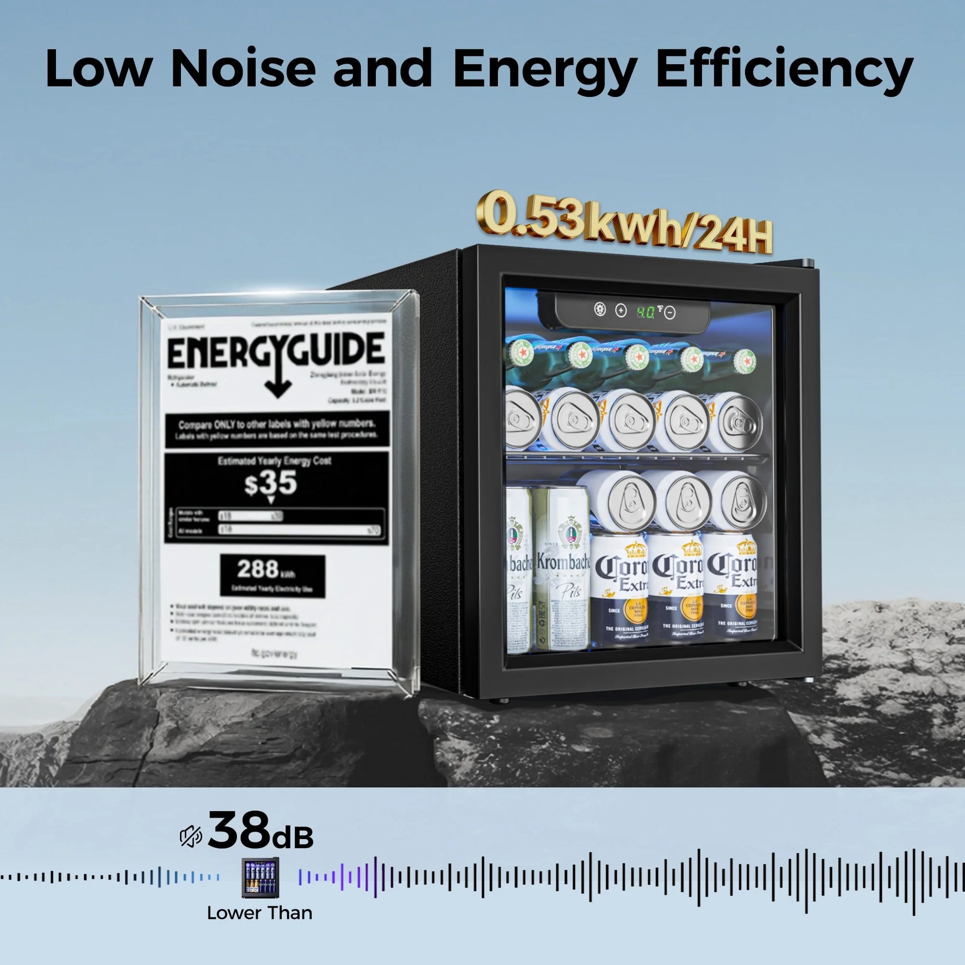 55 Cans Mini Beverage Refrigerator & Portable Beverage Cooler with Glass Door, Mini Fridge for Home/Office/Bar,Black