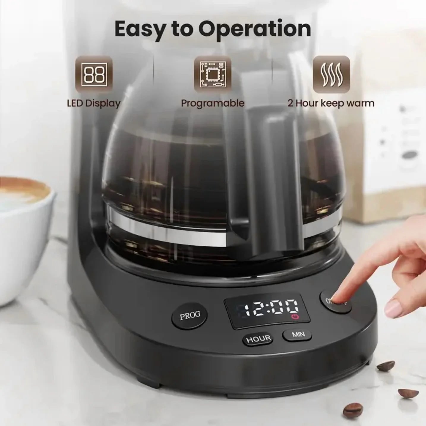 Programmable Coffee Maker with 5-Cup（Prog），Auto-Brew Timer, Keep Warm Function