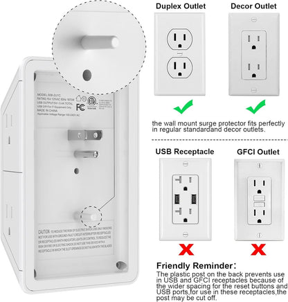 5 Outlet Extender Surge Protector Multi Plug Wall Adapter USB Charger Ports